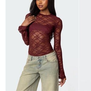 Edikted Colette Sheer Lace Bodysuit